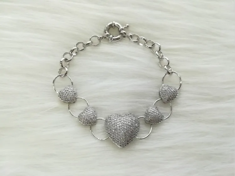 white CZ in white EYIKA, браслет с драгоценным камнем и сердечком, браслет с кубическим цирконием ААА, женский браслет, горячая Распродажа, ювелирные изделия - Окраска металла: white CZ in white