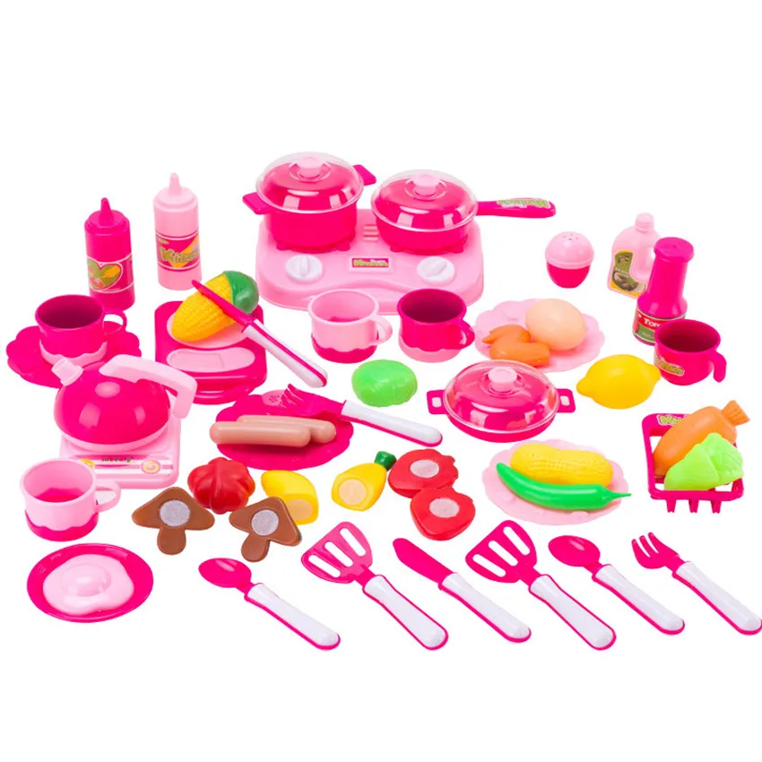 46pcs Hot Sale Cutting Kitchen Toys 2 Color Choose Plastic Cooking Kit