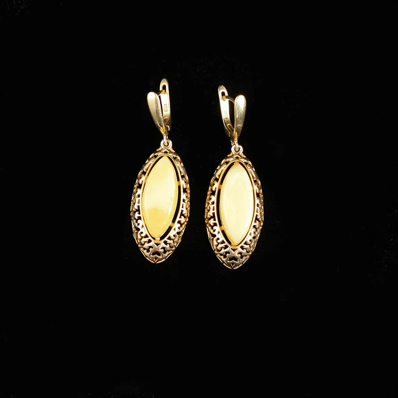 

Genuine luxury JIUDUO jewelry Handmade design earrings yellow amber retro ladies elegant sterling silver earrings female