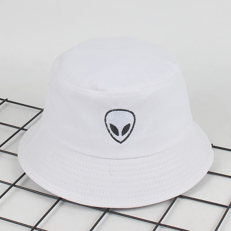 Outdoor Summer Men Casual alien Embroidery Bucket Hat Solid Black and White Sun Hat Women's Flap Fisherman Caps Gorros