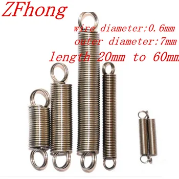 

10PCS 0.6 x 7mm 0.6mm stainless steel Tension spring with a hook extension spring length 15mm to 60mm