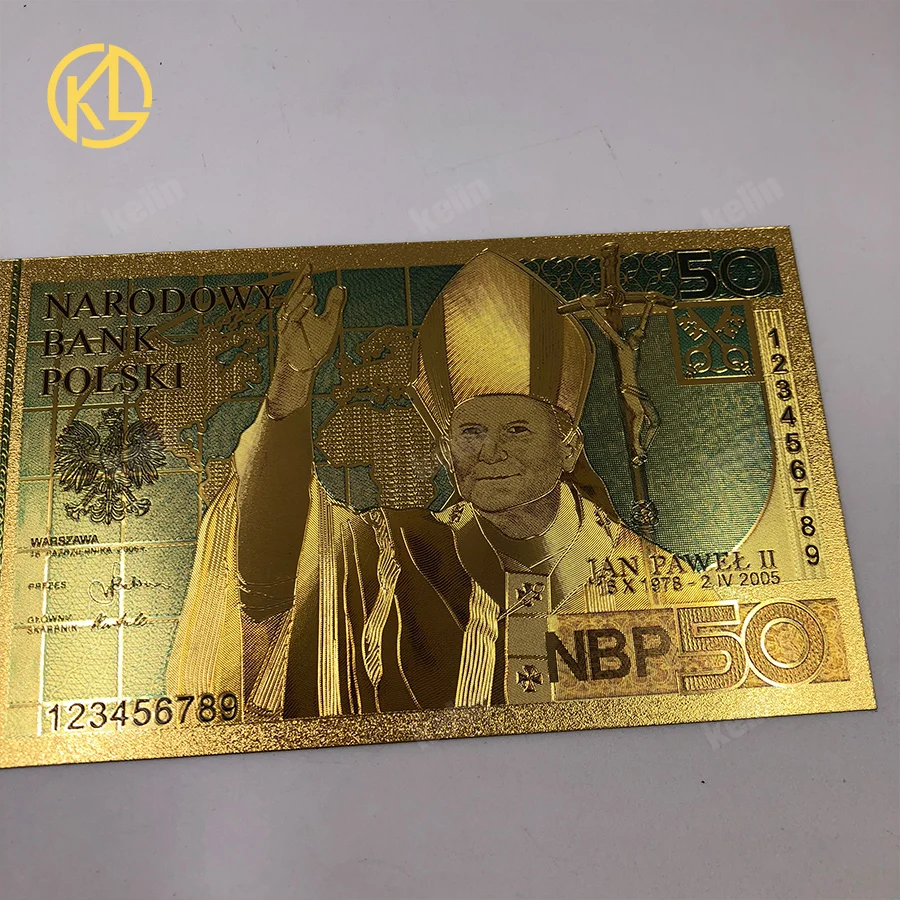 Gold Plated Banknote 1pc Poland 50 PLN For Collection