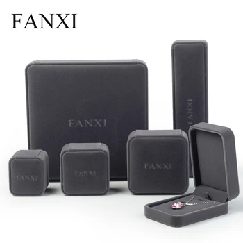 

FANXI Gray Plush fabric Jewelry Gift Box for Earring Necklace Ring Bracelet Packaging Box Jewelry Organizer Wedding Birthday