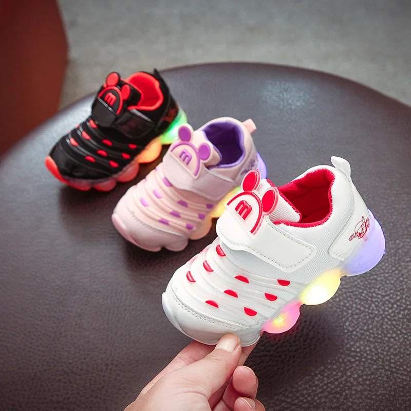 Nouveau avec LED bébé fille & garçons baskets mode respirant enfant en bas âge Caterpillar chaussures sport fond souple pour Babys Eur taille 21-30