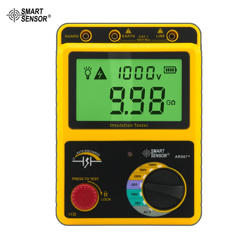 

1000V Digital Insulation Resistance Meter Voltage Meter Megger Tester Smart Sensor AR907