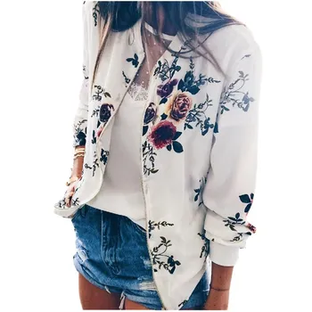 

hirigin Women Coat 2018 Fashion Ladies Retro Floral Zipper Up Bomber Jacket Casual Coat Autumn Outwear Women Clothes