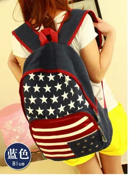 

1 piece US USA flag 3D star rivet strip canvas packbag flag student schoolbag travel bag backpack