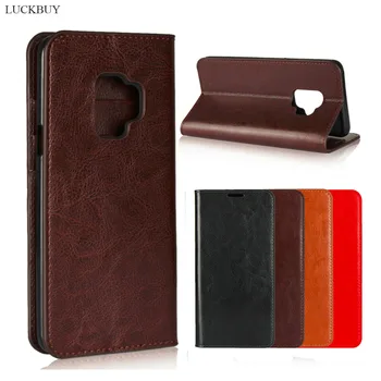 

LUCKBUY Top Quality Classic Business Crazy Horse Pattern Genuine Leather Flip Cover For Samsung Galaxy S9 S9 Plus book Case