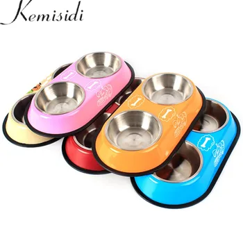 

KEMISIDI 6 Color Double Stainless Steel Bowl Food Water Feeder Puppy Animal Feeding Drinking Dish For Pet Dog Cat Size S L