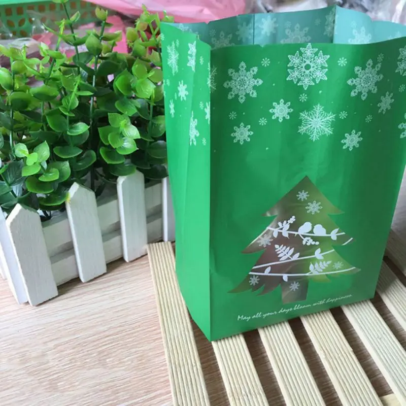 50 шт. красное/зеленое рождественское печенье, пластиковые пакеты, Рождественский Декор, подарочные пакеты для конфет, Классические рождественские сумки, сумки для конфет - Цвет: Зеленый