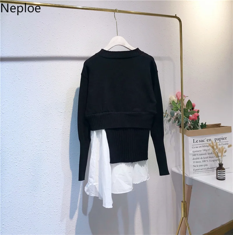 

Neploe 2019 New Spring Summer Color Patchwork Vestidos Fake Two Pieces Ruched Women Dresses Fashion Loose Female Dress 42826