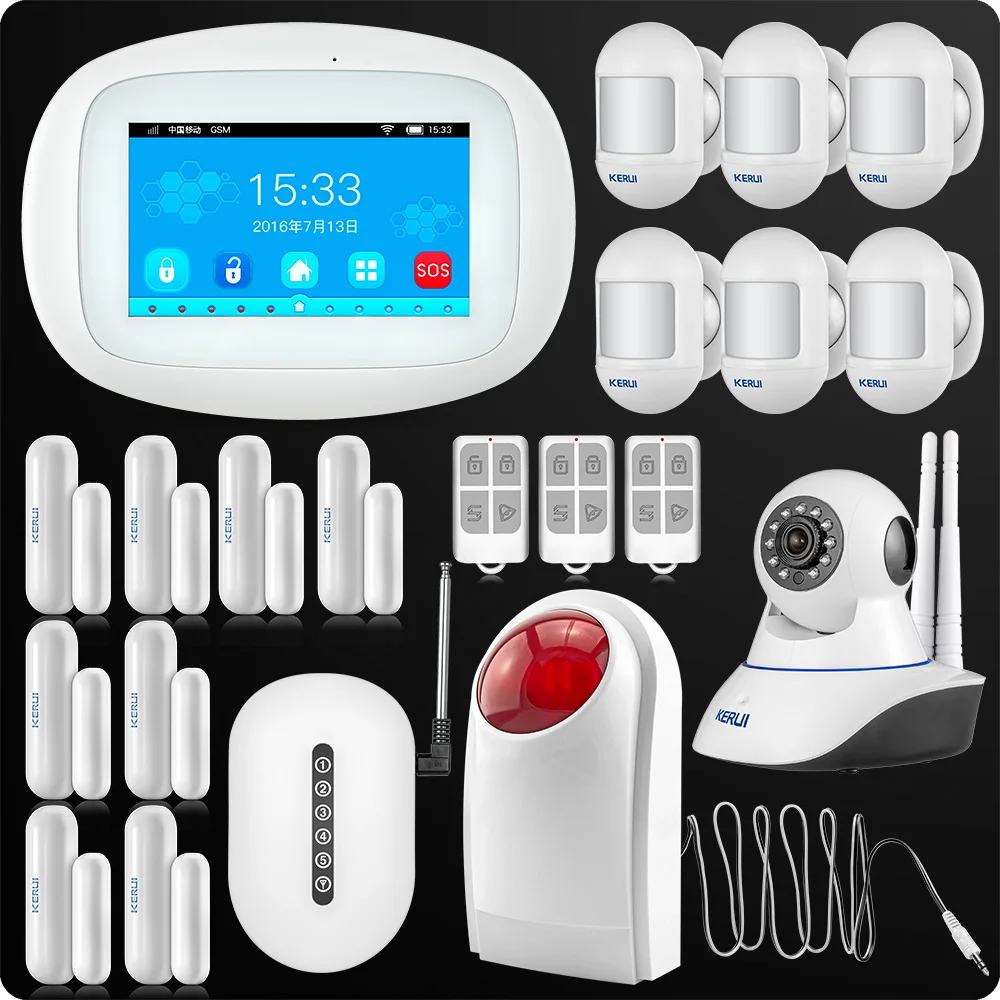 KERUI 4.3 Inch TFT Color Screen Wireless Security Alarm WIFI GSM Alarm System APP Control Wired Siren Mini PIR Sensor Repeater KERUI 4.3 Inch TFT Color Screen Wireless Security Alarm WIFI GSM Alarm System APP Control Wired Siren Mini PIR Sensor Repeater