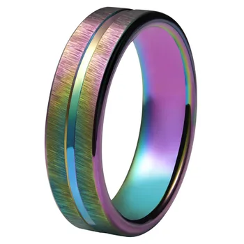 

Mens Wedding Rings 4mm Tungsten Carbide Wedding Rings Rainbow Anodized Groove Center with Rainbow Plating Mens Jewelry