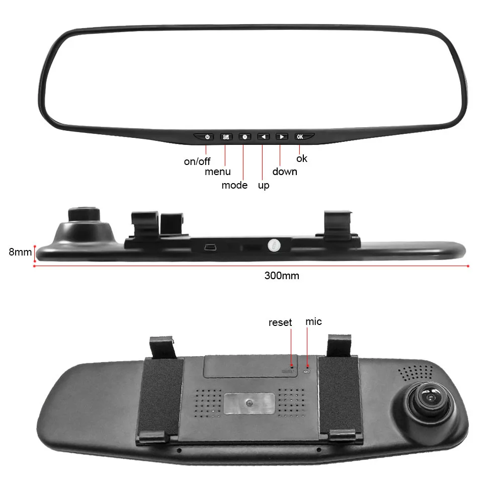 TAVIN Dual lens Car dvr white Mirror Dash cam Rearview Mirror car Camera Full hd 1080P video Recorder Night vision 4.3inch DVRs