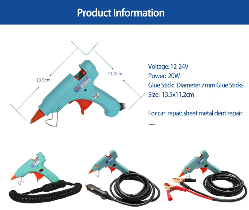 12 V-24 V 20W фары для автомобилей cigatrette Зажигалка горячего расплава клея пушка Батарея зажим для 7 мм Клеевые стержни Инструменты для ремонта автомобилей с 10 шт. клеевые палочки