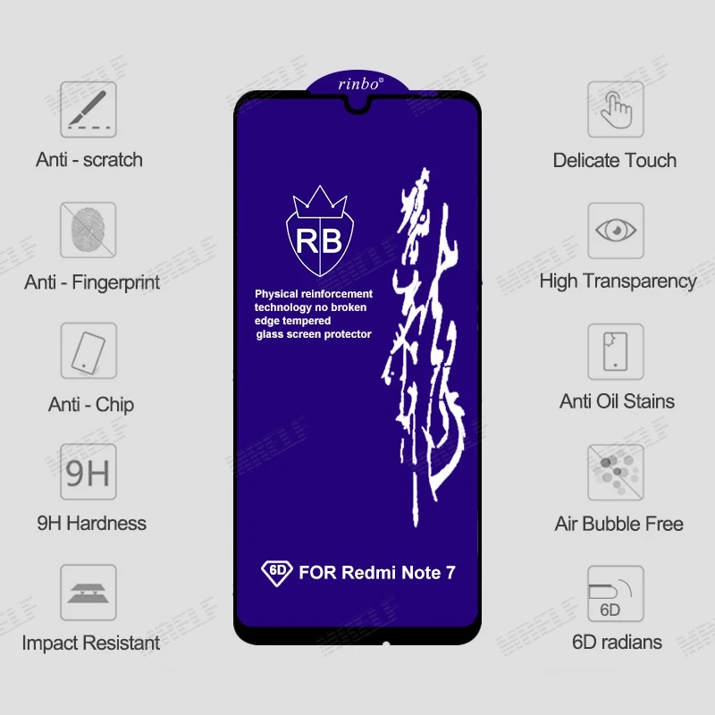 6D на стекле для Xiaomi Redmi Note 7 6 Pro 5 4X протектор экрана Redmi 7A Note 7 5 6 Pro защита экрана закаленное защитное стекло для Xiaomi Mi 9 SE 8 A2 Lite A3 CC9 CC9E Mi 9 безопасность стекло 7A Redmi Note 7 5 Pro