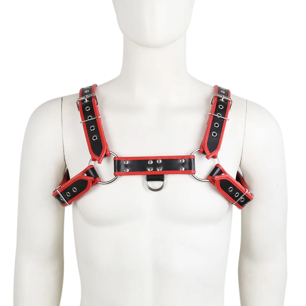 

2019 Fashion Mens Leather Chest Strap Body Harness Belts Metal Studs Rings Adjustable Clubwear Costume Props