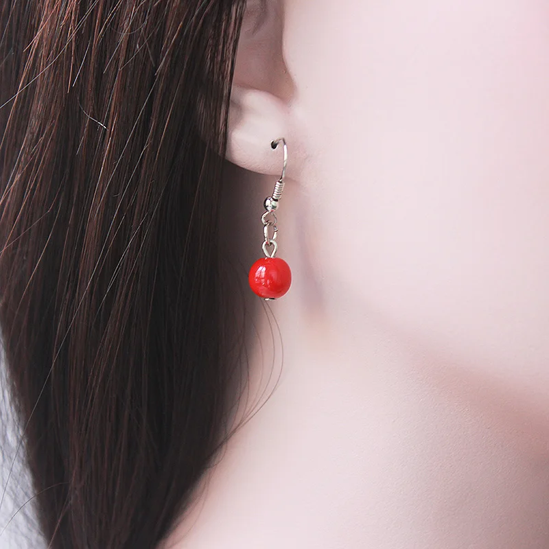 

1 Pair Sweet Little Round Natural Stone Beads Dangle Drop Earrings Stone Earrings For Women E107