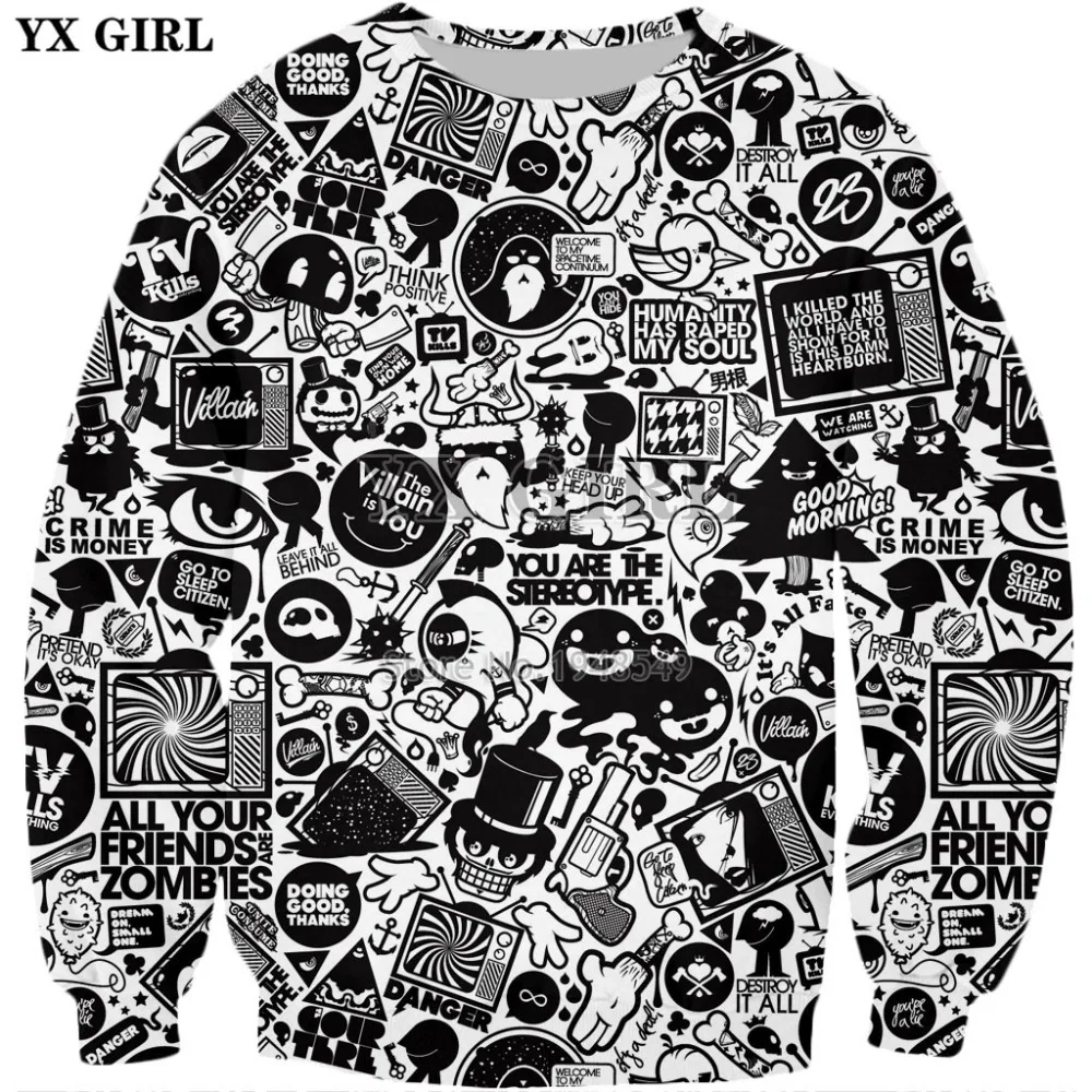 

YX GIRL 2018 New style Fashion Sweatshirt villain characters cartoon Print 3d Hoody Men's Women's Casual Crewneck pullover