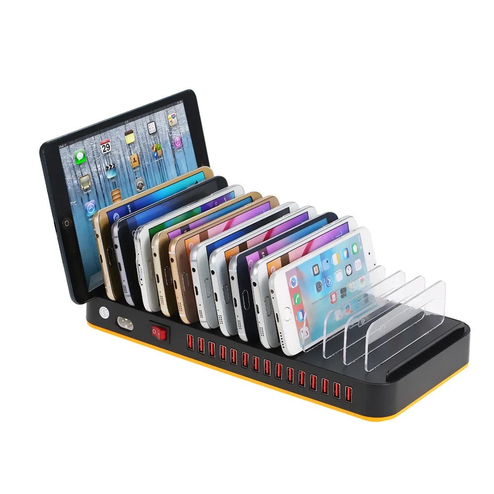 

80W 15-Port Adjustable Dividers USB hub Charger Smart Charging Station Dock Multi Device Desktop Organizer Hub Stand for phones
