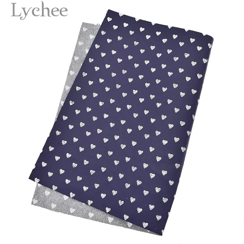 Lychee 1 PC A4 Glitter Heart Embossed PU Leather Fabric High Quality Synthetic Leather DIY Material For Handbag Belts