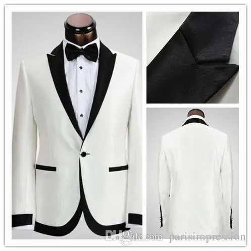 Black And White Suits For Men Go New Arrival White Ivory Wedding Suits For Men Tuxedos Black Satin