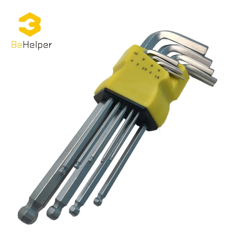 BeHelper 9pcs/set Hex Key L Type Wrench Set, Chrome Vanadium Steel