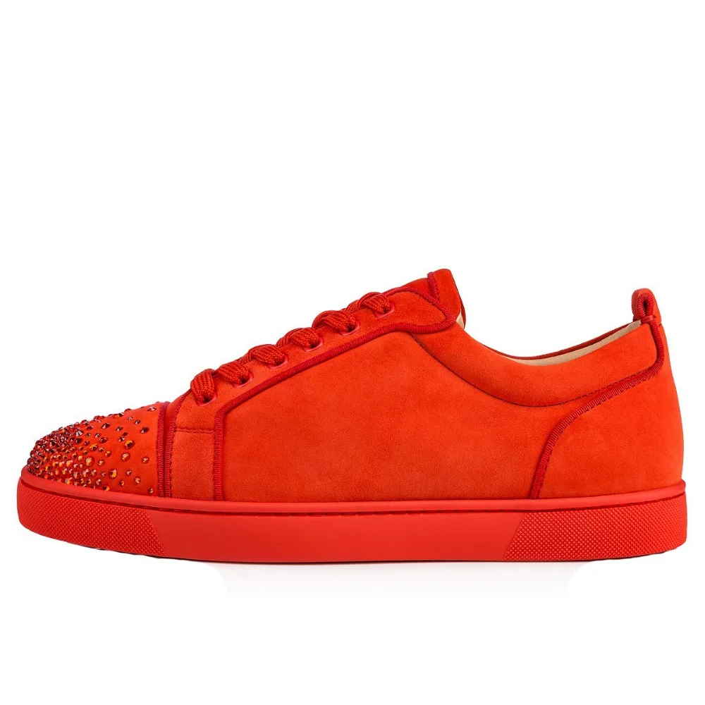 

red shoes 2018 autumn men shoes lace up sneakers round toe crystal flats casual shoes plus size free shipping