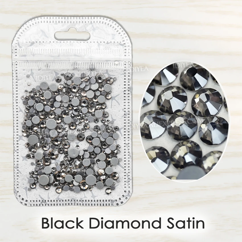 AB цвета с разным размером около 800 шт./пакет Горячая фиксация стразы с плоской задней частью кристаллы, стразы с прямой основой камни-блестки для DIY одежды платье - Цвет: Black Diamond Satin