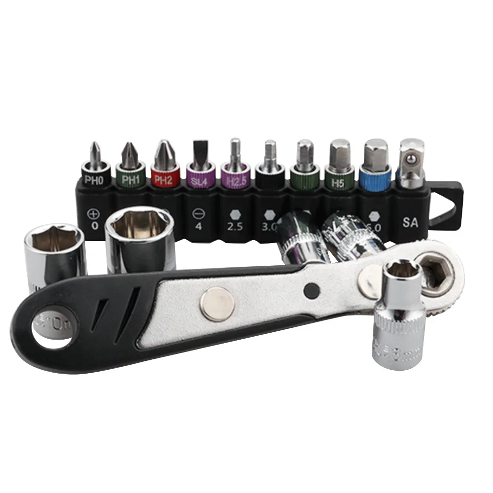 

16PC/lot Multi-Specification Combination Mini Ratchet Socket Rianbow Aluminum Ring Bit Set Multi-purpose Wrench