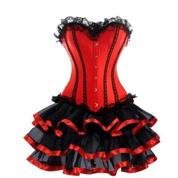 

S - 6XL Women Sexy Burlesque Overbust Corset with Mini TuTu Skirt Fancy Dresses Costume