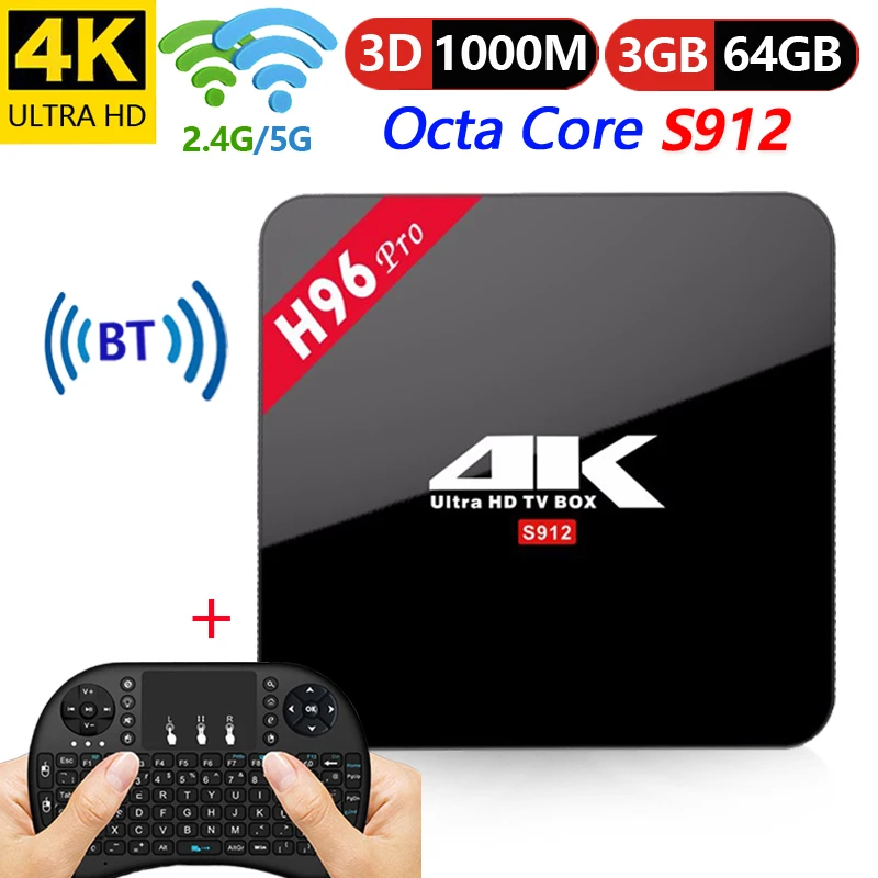 Смарт ТВ приставка H96 Pro Amlogic S912 Android 7 1 3 ГБ 32 ГБ/64 2 4g + 5 8g WiFi 4 K Ultra медиаплеер