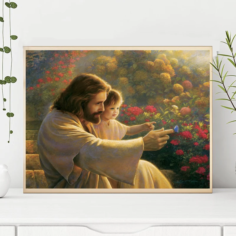 Христос с ребенком улыбаясь Иисус изображение на холсте Печать модульная картины для гостиная плакат на стене украшения дома