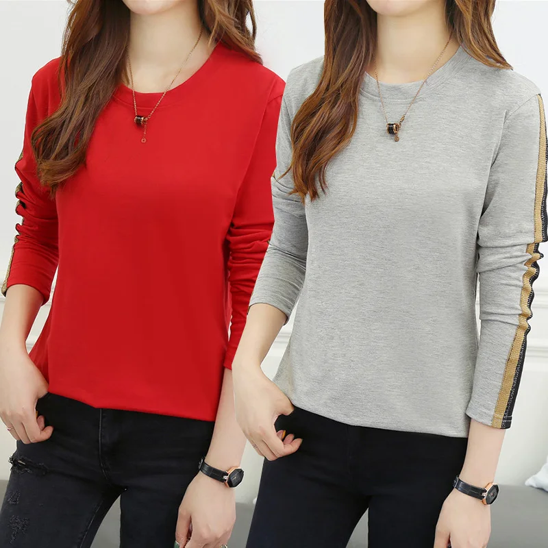 

Oversized 5XL Women's T-shirts 2018 Autumn New Patch Long sleeve O-neck Solid Tee Casual Hypertrophy Loose T-shirt Top