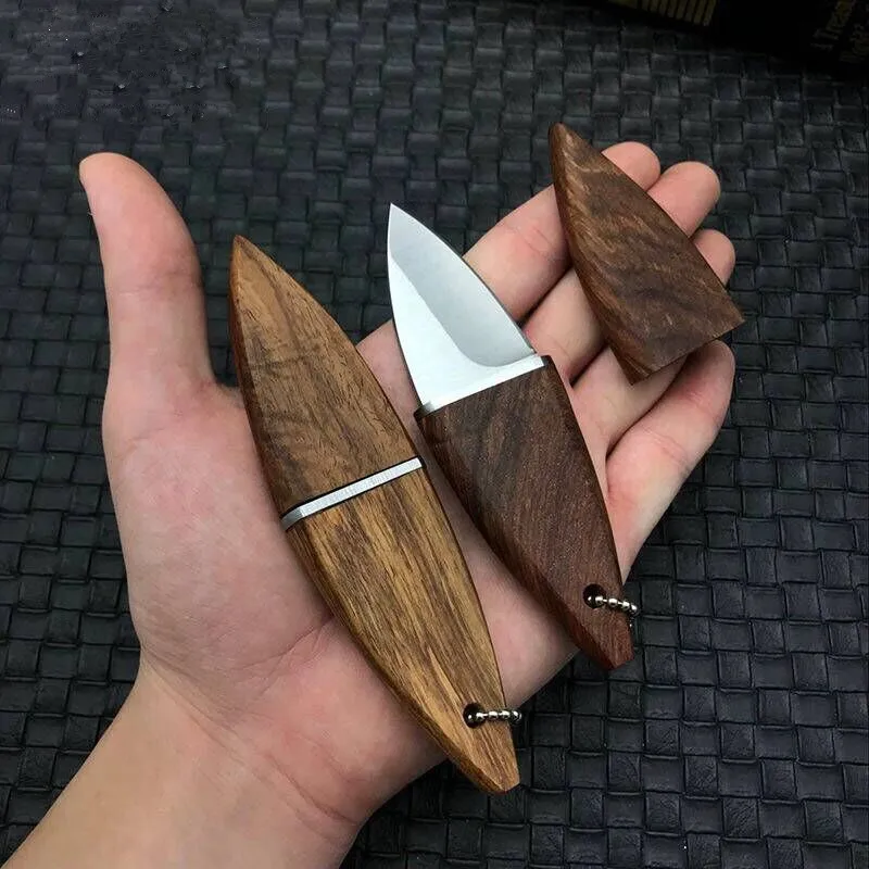 

Portable Mini Necklace Blade Fruit Knife Camp Outdoor Small Hunting Survive Tool Hike EDC Pocket Self Defense + wood sheath