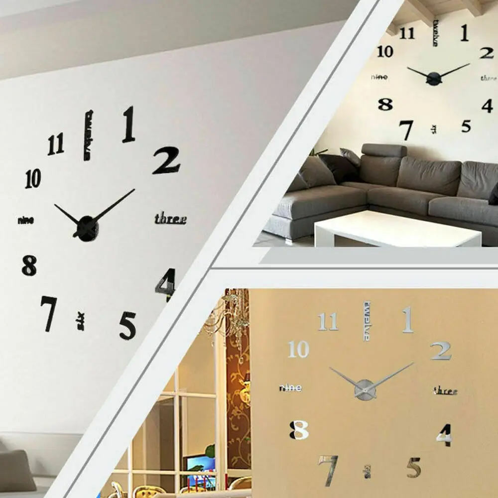 

New Arrival Quartz Cocks Fashion Watches 3D Real Big Wall Clock Rushed Mirror Sticker Diy Living Room Decor Free Shipping Hot