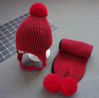 red as pic MILANCEL/Коллекция года, зимний комплект для малышей, вязаная детская шапка и шарф, комплект из 2 предметов, теплые шапки для маленьких девочек и мальчиков, детские шапки с толстой подкладкой - Цвет: red as pic