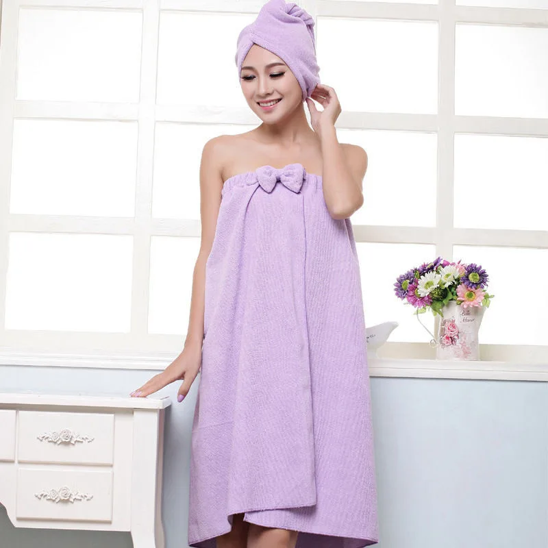 

Hot Cute Microfiber Bathroom Absorbent Quick-drying Bath Towel With Hair Dry Cap Women Girls Beach Bathrobe Towels LXY9 DE17