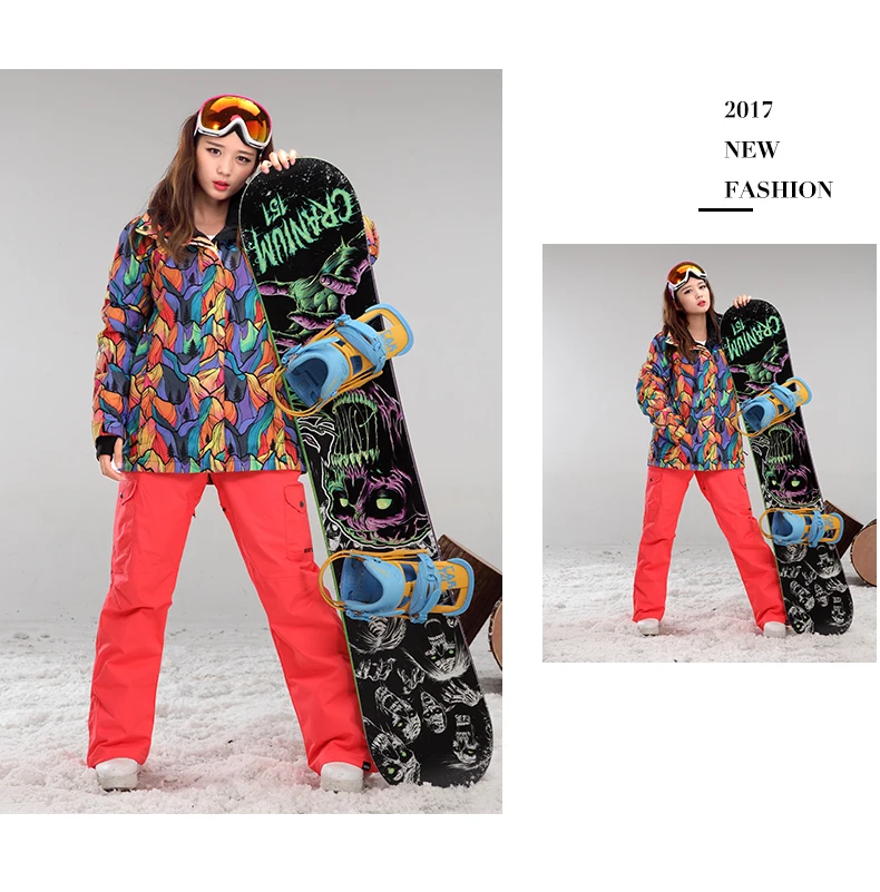 GSOU снег Для женщин один двойной борт лыжный костюм из дышащего материала толстые теплые Водонепроницаемый Лыжная куртка брюки размеры xs-l