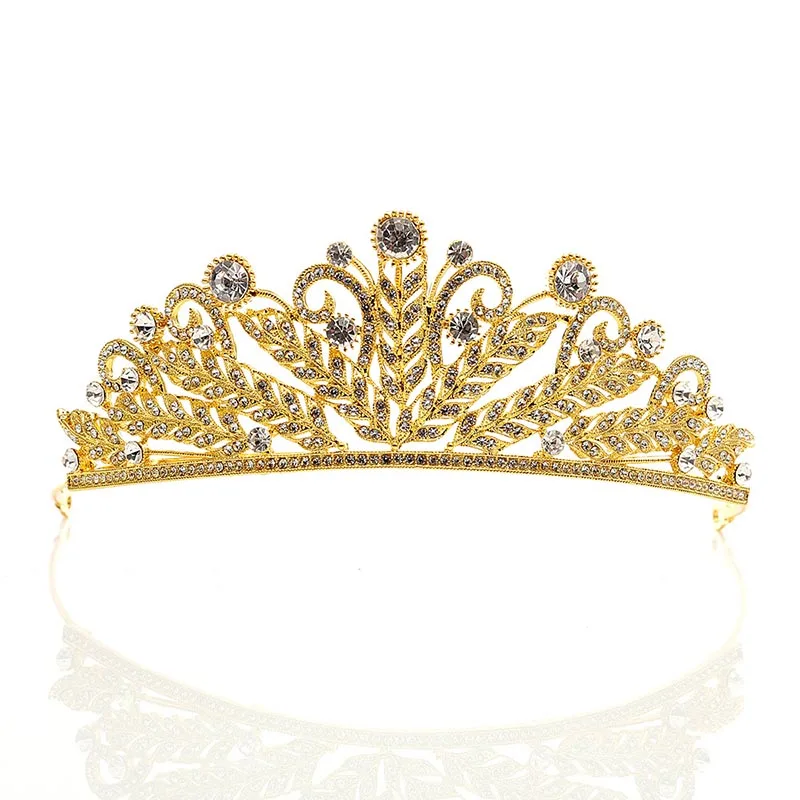 Gold Золотой/Серебряный кристалл в форме листика тиары из страз и короны Noiva Diadem головной убор ювелирные изделия для волос женские свадебные аксессуары для волос JL - Окраска металла: Gold