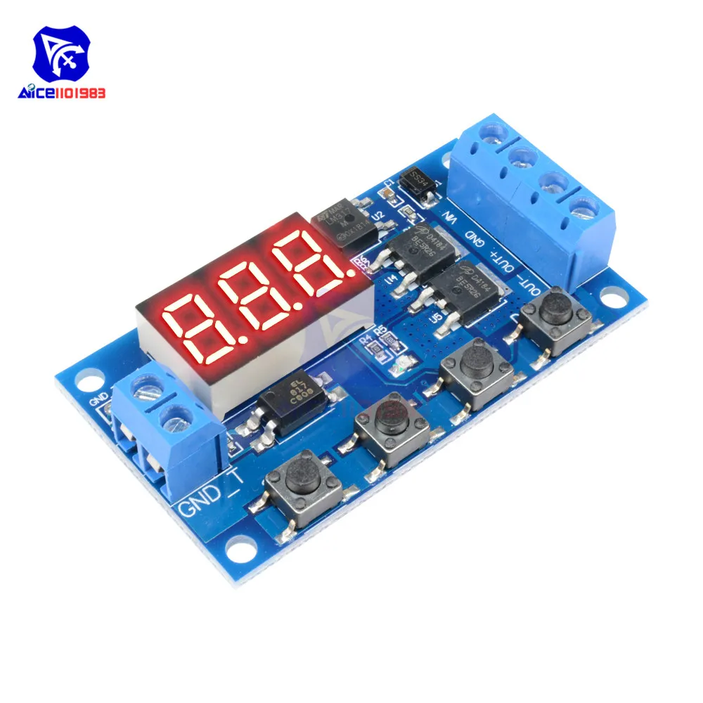 

Trigger Cycle Timer Delay Relay Module 3 Bit LED Digit Tube Display Switch 12V 24V Dual MOS Relay Board DC Motor Microcontroller