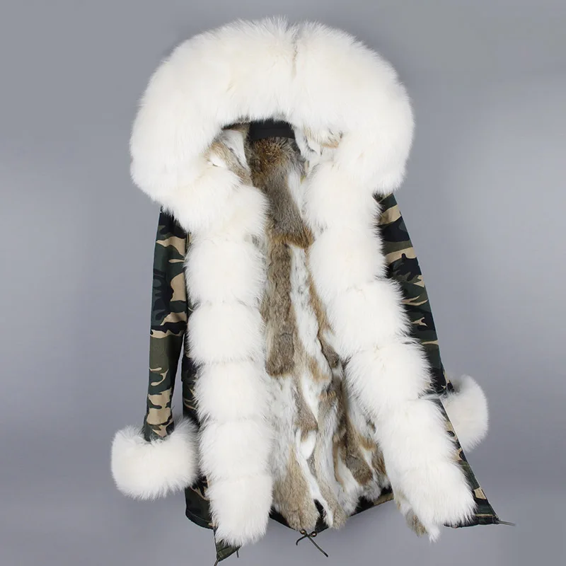 MaoMaoKong реального Меховые пальто для женщин Природные с мехом кролика подклад куртки зима большой пальто с меховым воротником