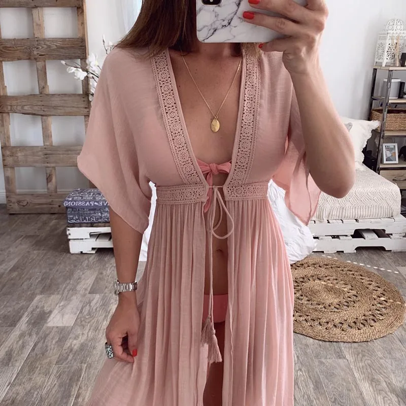 

Boho Women Lace Cardigan Kimono Long Sleeve Holiday Beach Chiffon Dress Cover Cape Dresses C55K Sale