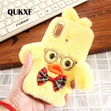 

QUKXF Cute Cartoon Duck For iPhone 6 6S 7 8 Plus X XS Max XR Phone Cases Plush Hair Ball Yellow Duck Protective Cover
