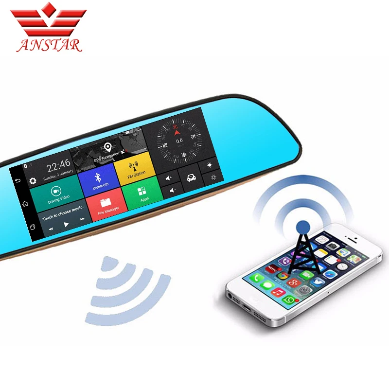 Автомобильный видеорегистратор ANSTAR 3G с двумя объективами заднего вида, gps, Bluetooth, зеркальный видеорегистратор, 7 дюймов, FHD 1080 P, автомобильные видеорегистраторы, Android 5,0, видеорегистратор