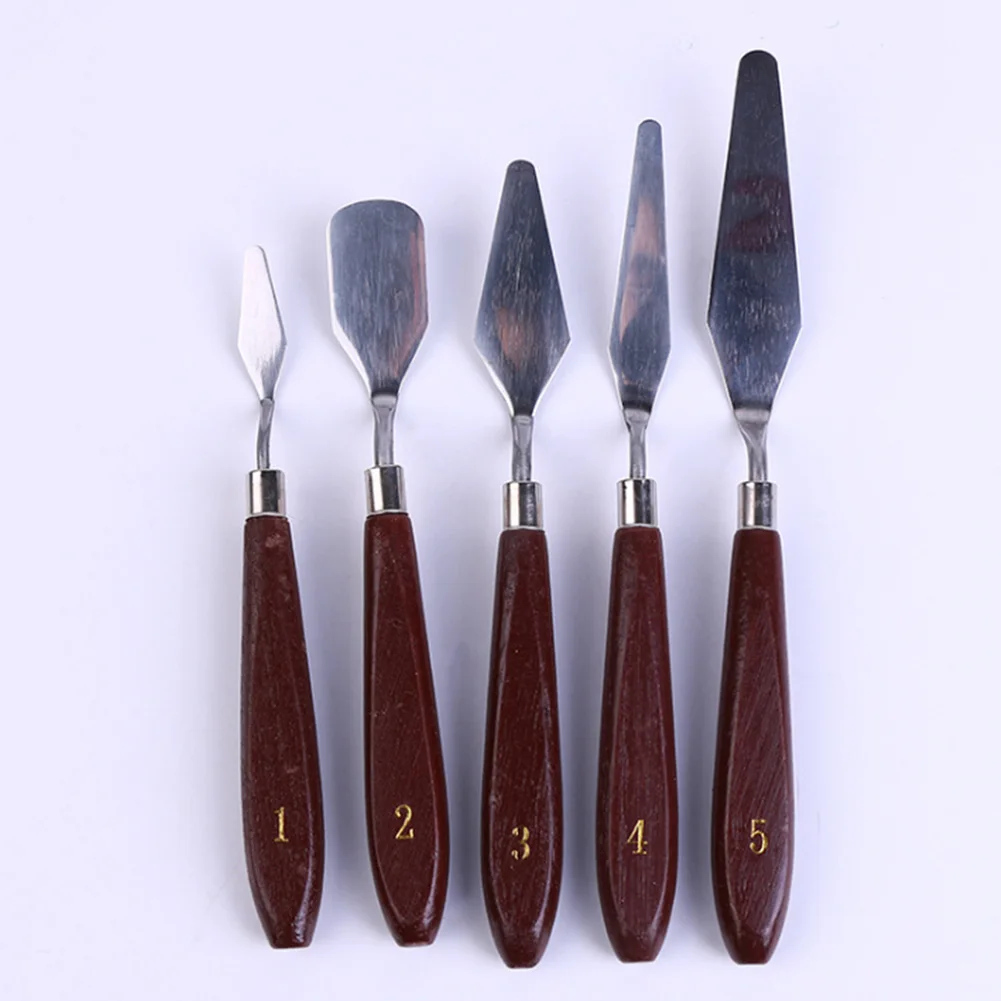 

5PCS/Set Palette Knife Artist Wooden Handle Oil Painting Paint Professional Spatula Tools Stainless Steel Mixing Scraper
