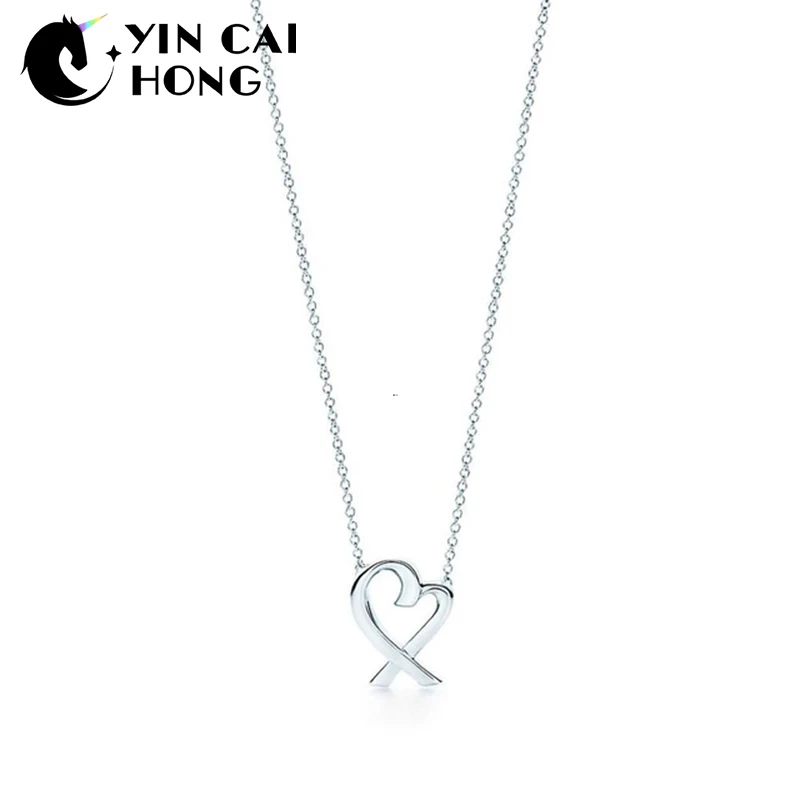

NEW Charm Gift 925 Sterling Silver Heart Knot TIFF Attractive Elegance Temperament Necklace World Jewelry