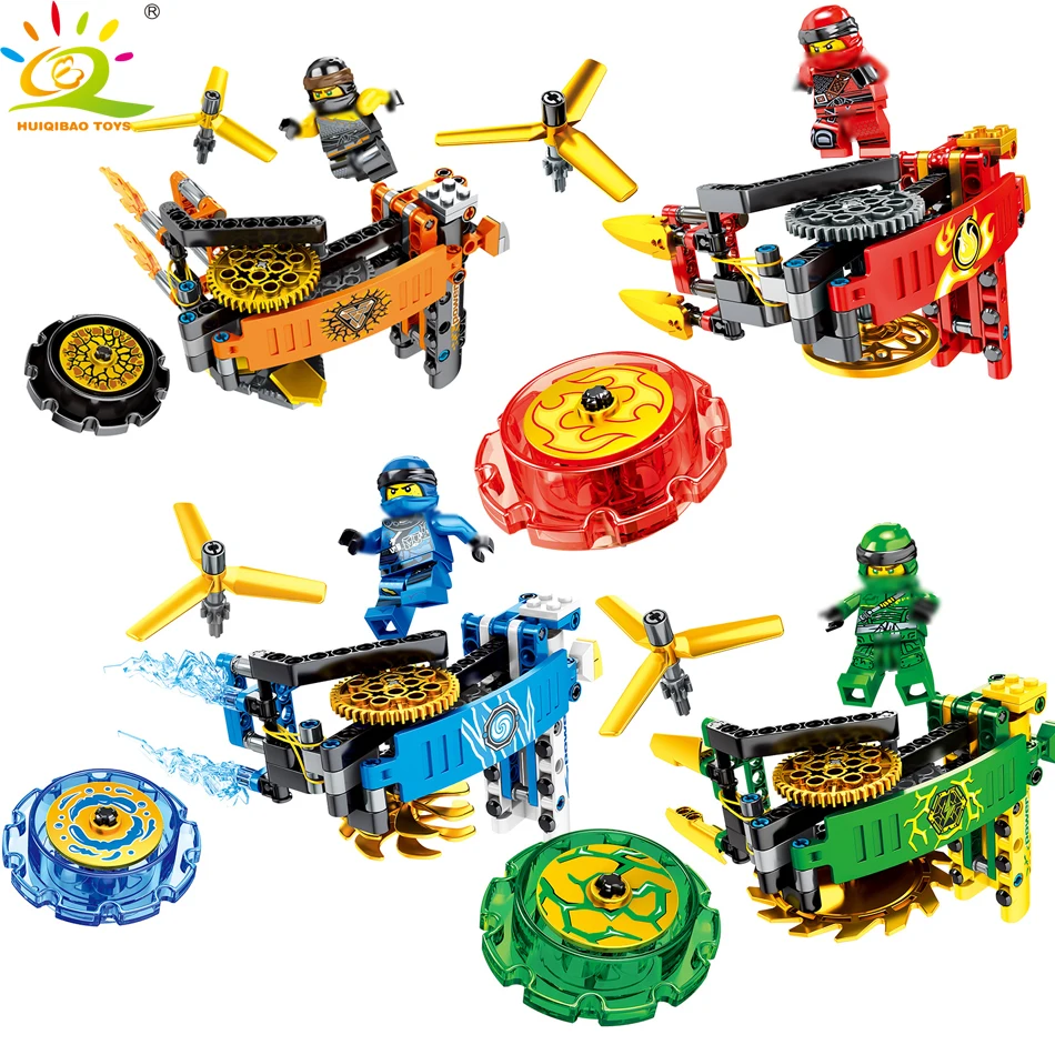 

HUIQIBAO TOYS 4color Ninjaed Spinning top Building Blocks For Children Compatible Ninjagoed launcher Zane Figure Brick
