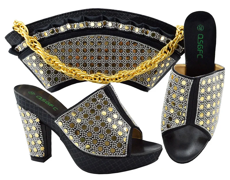

Black Color Nigerian Shoes and Matching Bags Ladies Shoes with Matching Bags Set High Quality African Wedding Shoes and Bag Sets