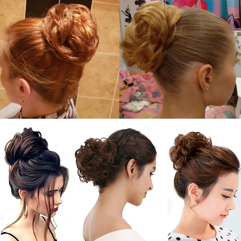 AliLeader Synthetic Elastic Wavy Curly Hair Donut Curly Chignon Hair Piece For Women Fake Hair Bun Black Brown 1pcs Ponytails